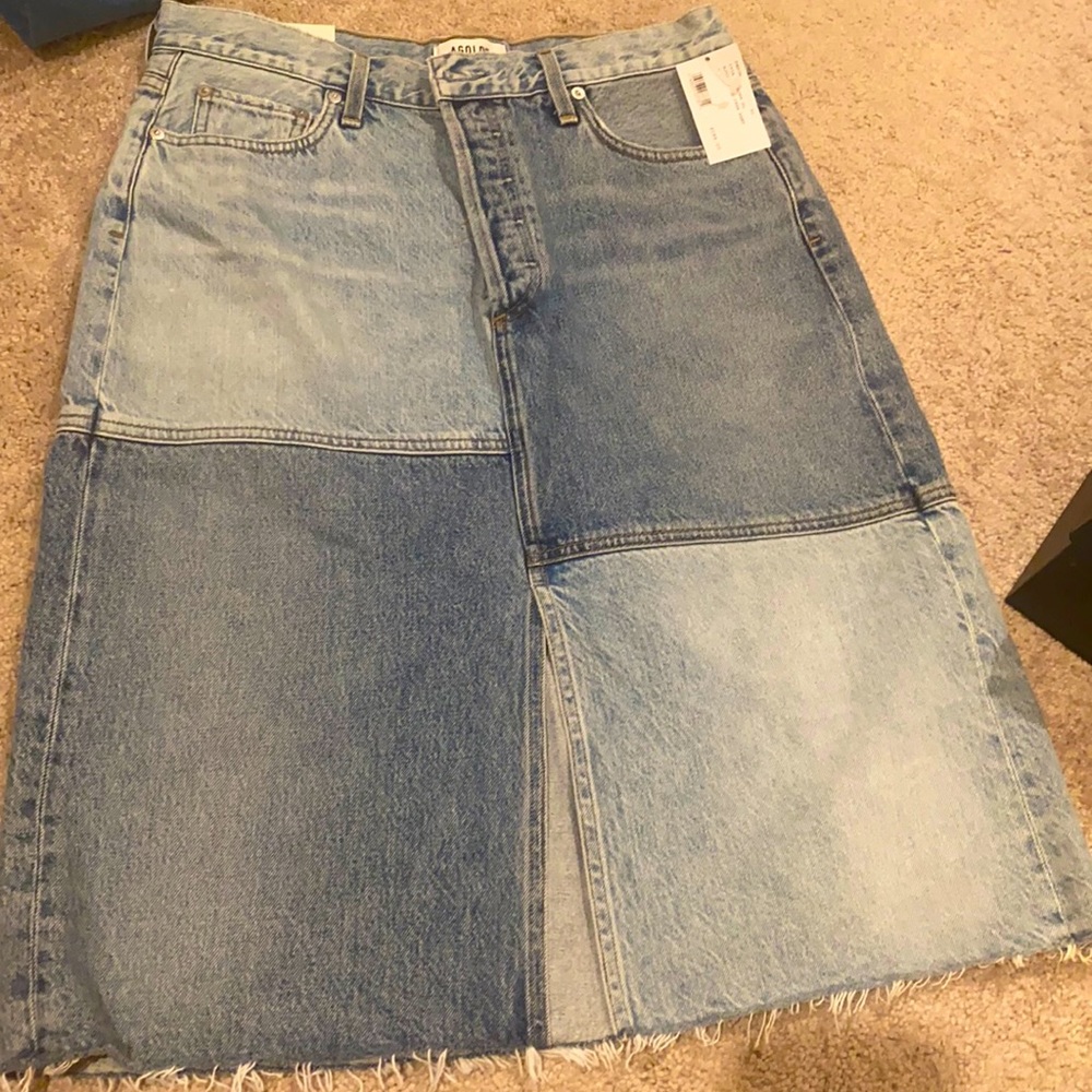 Intermix Denim Colorblock Jean Skirt
